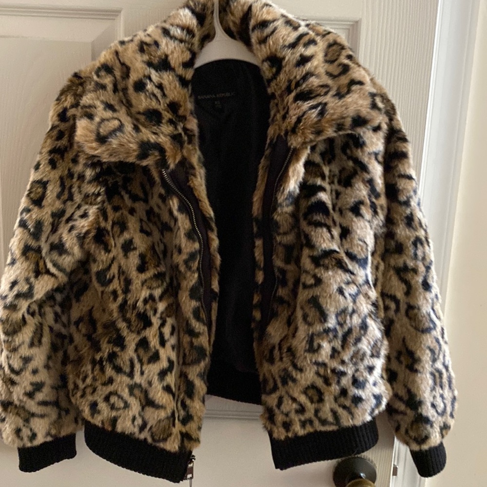 NWT BANANA REPUBLIC BOMBER LEOPARD PRINT JACKET SIZE XS